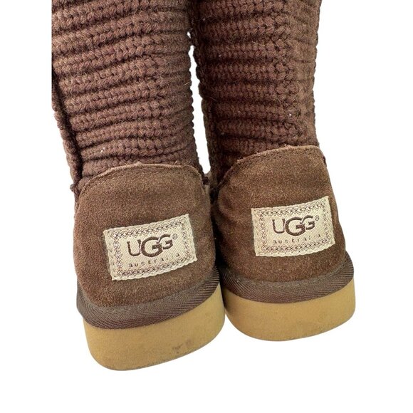 UGG Australia Candy Boots Womens US 7 Brown Knit Pull On Sheepskin Lined 5857 - Picture 7 of 14